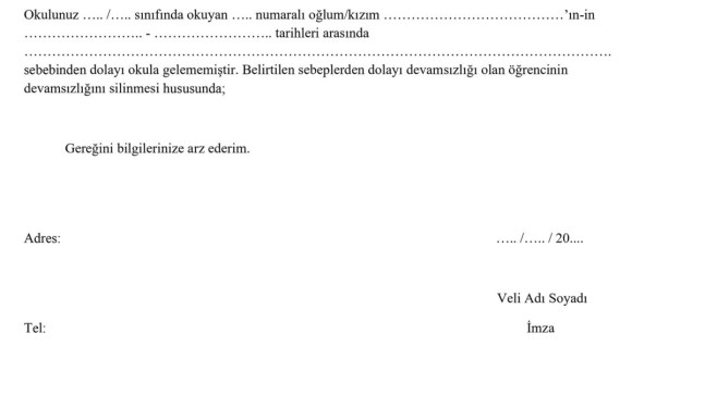 Devamsızlık Sildirme Dilekçesi